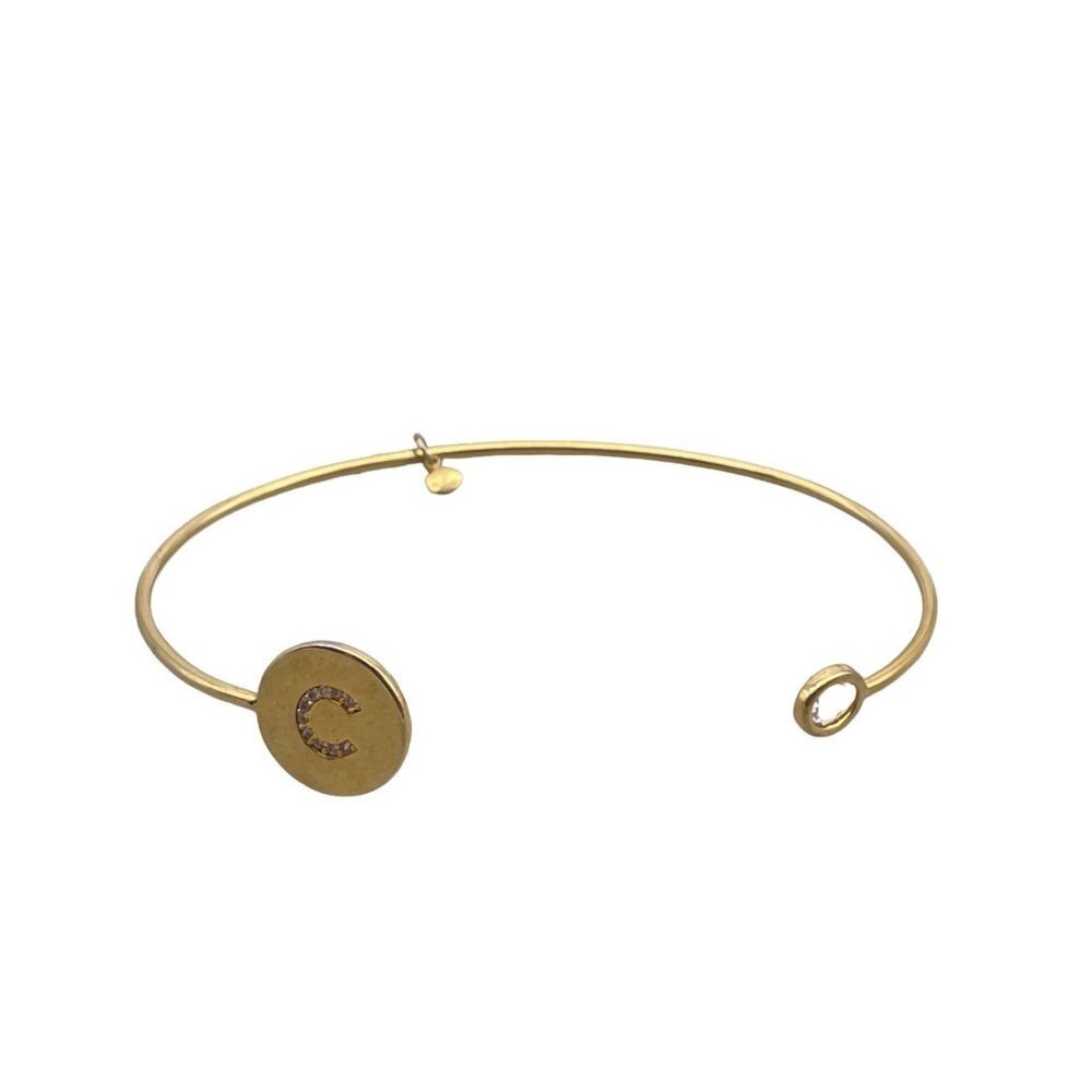 10k Plated Tai Monogram Rhinestone Cuff Bangle Bracelet